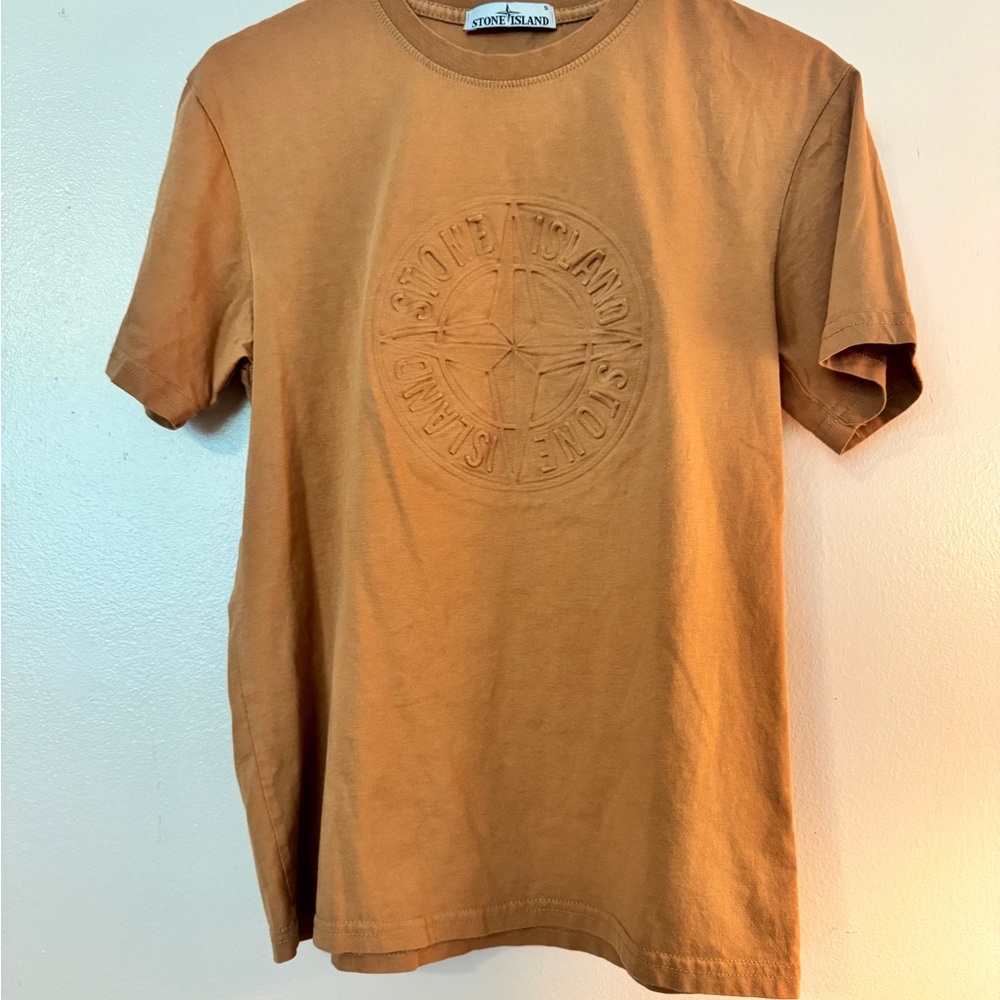Rare Stone Island Embossed Logo T-Shirt — Camel